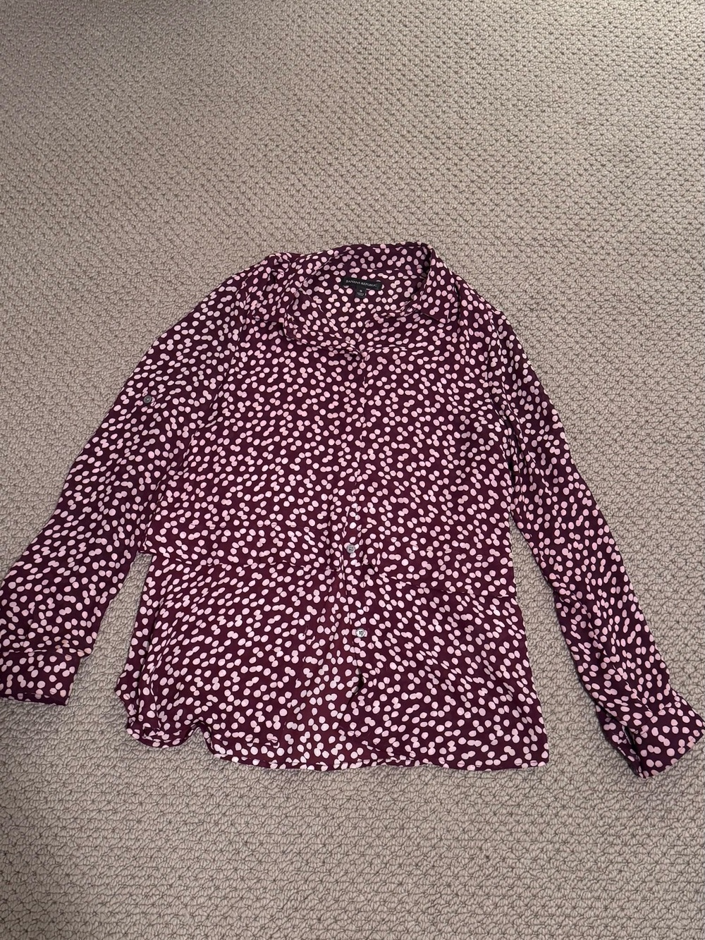 Banana Republic Plum Button-Up Blouse with Light Pink Dot Print
